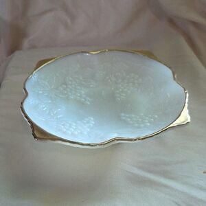 Milk Glass Gold Trim Plate. Vintage